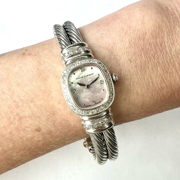 DAVID YURMAN CHELSEA Quartz 19mm 925 Silver/18K YG .75TCW DIAMOND Bracelet Watch - Picture 3 of 9